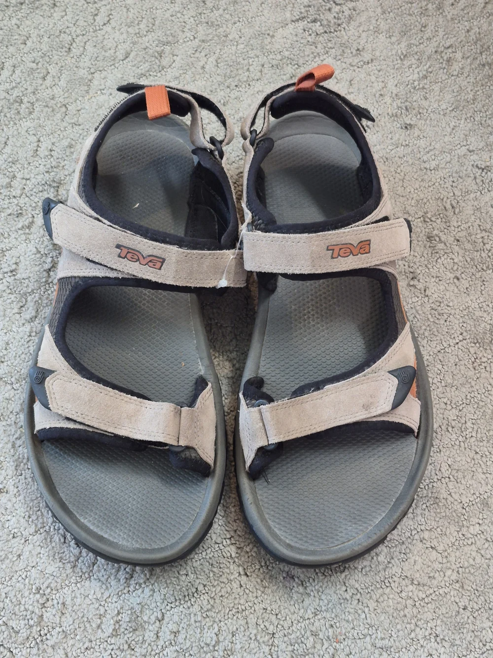 Teva Men's Adjustable Suede Sandals in Light Tan and Gray, Orangr